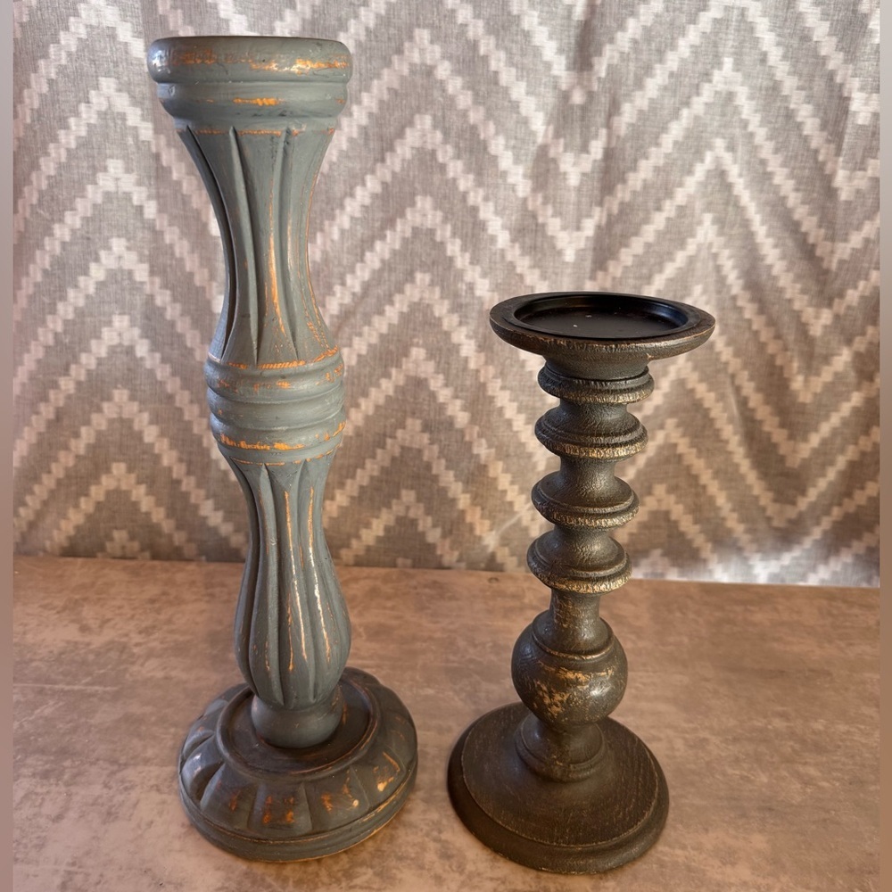 Decorative Blue Gray and Dark Grey Candle Holders Set - Home Accents - Picture 5 of 14
